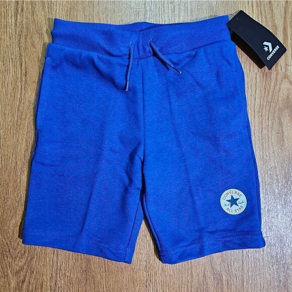 Converse All Star Chuck Taylor Logo Shorts Kids Size 7 Blue White French Terry - Picture 1 of 6